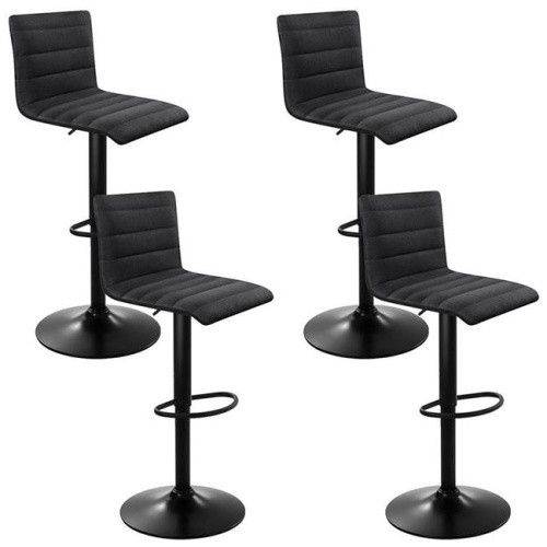 4x Bar Stools Gas Lift Linen Fabric Black