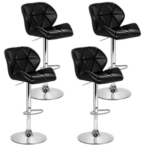 4x Bar Stools Gas Lift Padded Leather Black