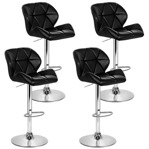 4x Bar Stools Gas Lift Padded Leather Black