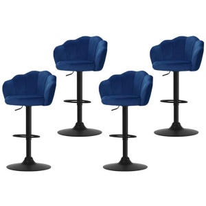 4x Bar Stools Gas Lift Velvet Blue
