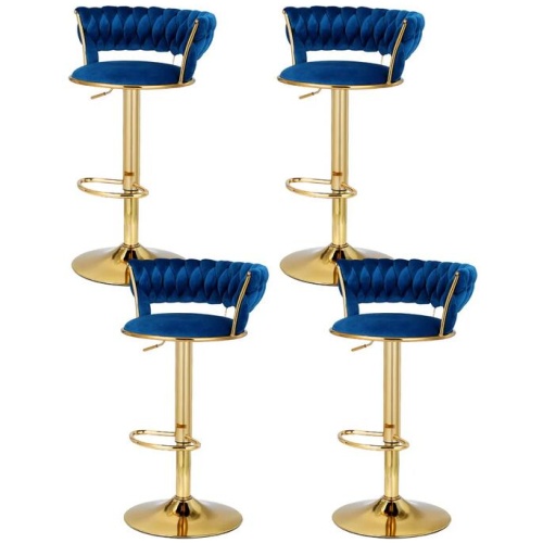 4x Bar Stools Gas Lift Velvet Woven Backrest Navy