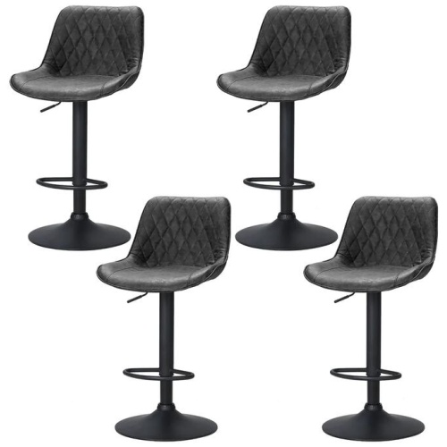 4x Bar Stools Gas Lift Vintage Leather Black