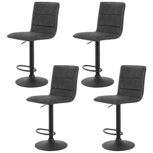 4x Bar Stools Gas Lift Vintage Leather Grey