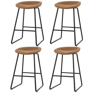 4x Bar Stools Kitchen Dining Chairs Counter Stool PU Leather Metal Brown