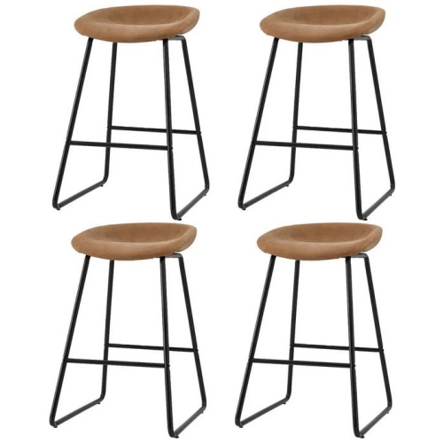4x Bar Stools Kitchen Dining Chairs Counter Stool PU Leather Metal Brown
