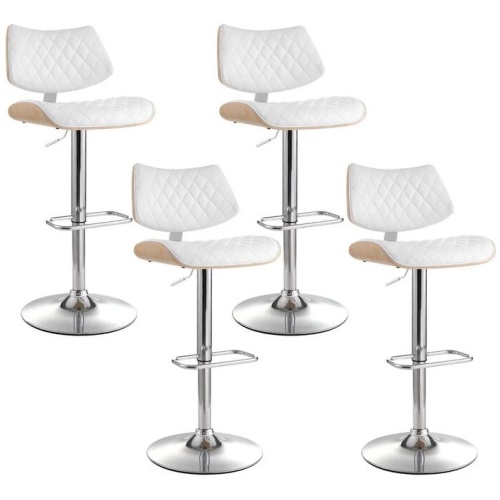 4x Bar Stools Kitchen Dining Chairs Gas Lift Stool Wooden Leather White