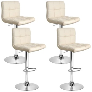 4x Bar Stools Leather Gas Lift Beige