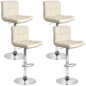 4x Bar Stools Leather Gas Lift Beige