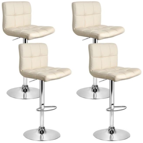 4x Bar Stools Leather Gas Lift Beige