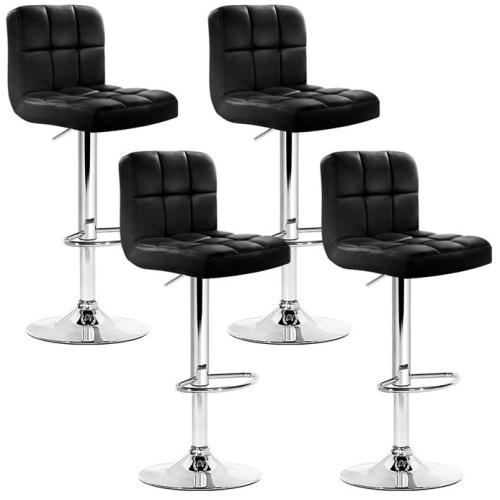 4x Bar Stools Leather Gas Lift Black