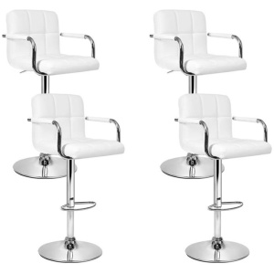 4x Bar Stools Leather Gas Lift w/Armrest White