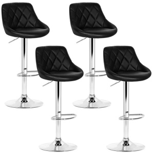 4x Bar Stools Leather Padded Gas Lift Black