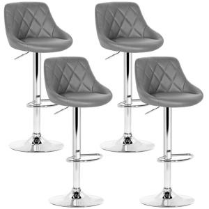 4x Bar Stools Leather Padded Gas Lift Grey