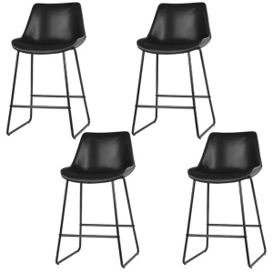 4x Bar Stools Leather Padded Metal Legs Black