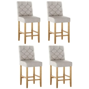 4x Bar Stools Linen Upholstered Chairs