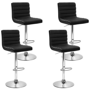 4x Bar Stools Padded Leather Gas Lift Black