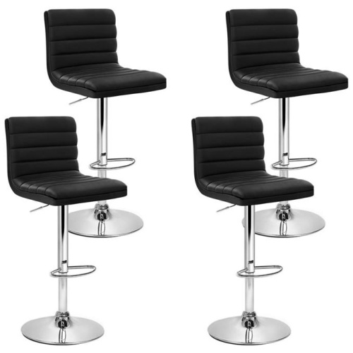 4x Bar Stools Padded Leather Gas Lift Black