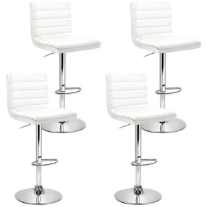 4x Bar Stools Padded Leather Gas Lift White
