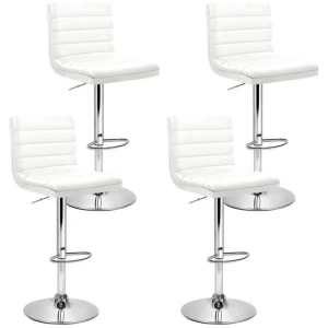 4x Bar Stools Padded Leather Gas Lift White