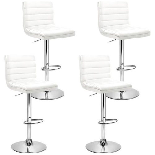 4x Bar Stools Padded Leather Gas Lift White