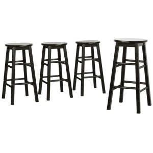4x Bar Stools Round Chairs Wooden Black