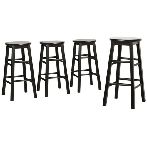 4x Bar Stools Round Chairs Wooden Black