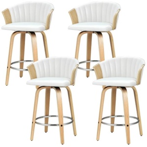 4x Bar Stools Swivel Leather Chairs Wooden