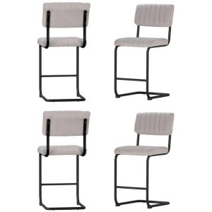 4x Bar Stools Velvet Chairs Grey