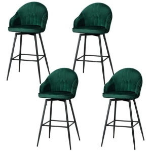 4x Bar Stools Velvet Swivel Metal Legs Green