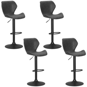 4x Bar Stools Vintage Leather Gas Lift Black
