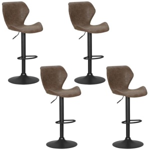 4x Bar Stools Vintage Leather Gas Lift Brown