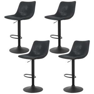 4x Bar Stools Vintage Leather Swivel Gas Lift Black