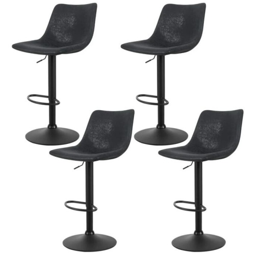 4x Bar Stools Vintage Leather Swivel Gas Lift Black