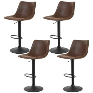 4x Bar Stools Vintage Leather Swivel Gas Lift Brown