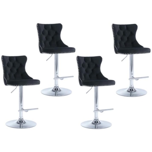 4x Height Adjustable Swivel Bar Stool Velvet Studs Barstool with Footrest and Chromed Base- Black