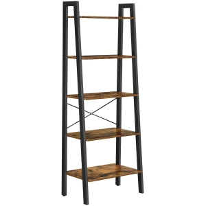 5-Tier Industrial Bookcase, Rustic Brown