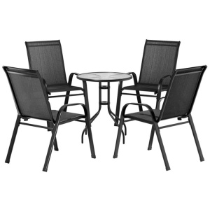 5PC Bistro Set Outdoor Table and Chairs Stackable Outdoor Furniture Black