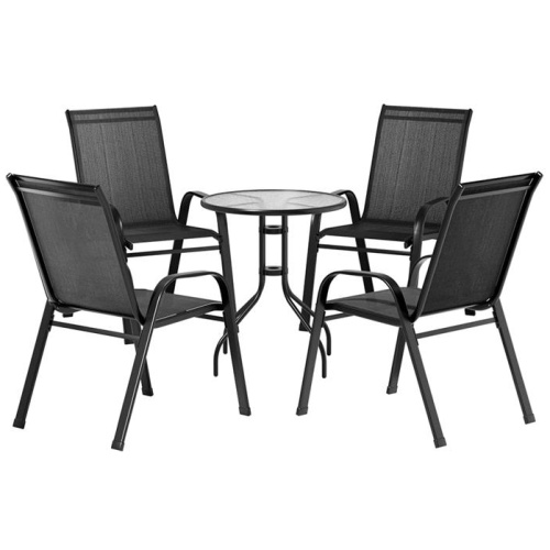 5PC Bistro Set Outdoor Table and Chairs Stackable Outdoor Furniture Black