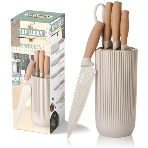 6-Piece Kitchen Knife Set Non-Stick Stainless Steel Blades with Universal Knife Block