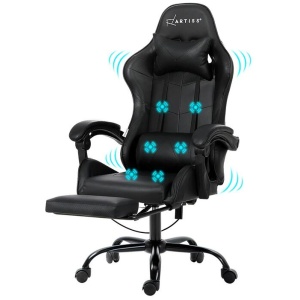 6 Point Massage Gaming Office Chair Footrest Black