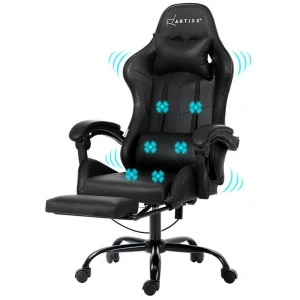 6 Point Massage Gaming Office Chair Footrest Black