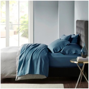 600 TC Egyptian Cotton Sateen Indigo Sheet Set Deep Queen by Park Avenue