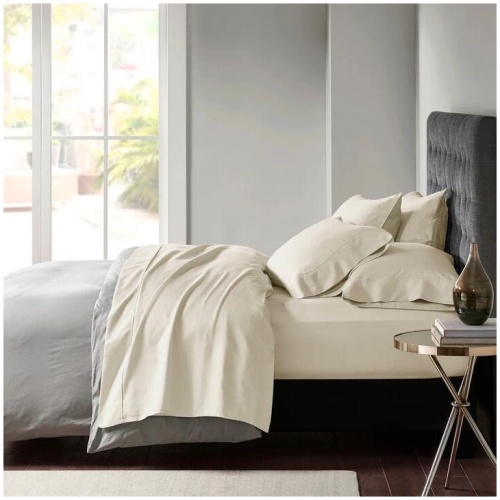 600 TC Egyptian Cotton Sateen Oatmeal Sheet Set Deep Queen by Park Avenue