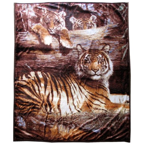 675gsm 2 Ply 3D Print Faux Mink Blanket Queen 200x240 cm Tiger Family