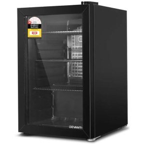 70L Bar Fridge Glass Door w/Light Black