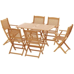 7PCS Outdoor Dining Set Garden Chairs Table Patio Foldable 6 Seater Wood