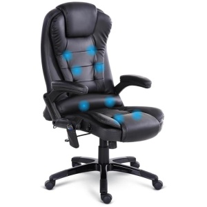 8 Point Massage Office Chair Heated Seat Recliner PU Black