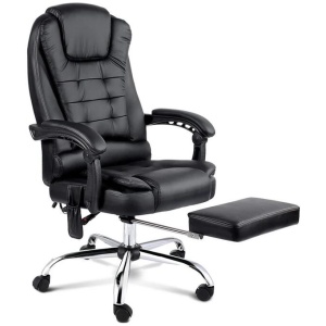 8 Point Massage Office Chair PU Leather Footrest Black