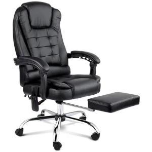 8 Point Massage Office Chair PU Leather Footrest Black