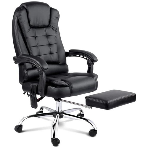 8 Point Massage Office Chair PU Leather Footrest Black